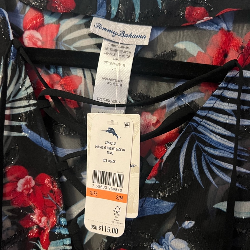 NWT Tommy Bahama Midnight Orchid Lace Up Tunic S/M